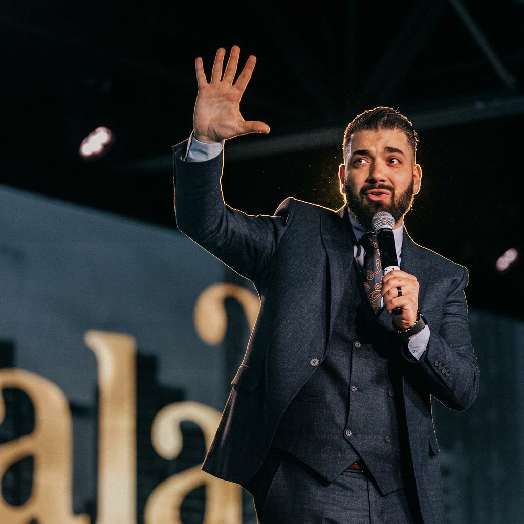 Jalal Moughania speaking on stage